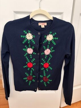 Brooks Brothers Floral Embroidered Merino Wool Cardigan Sweater